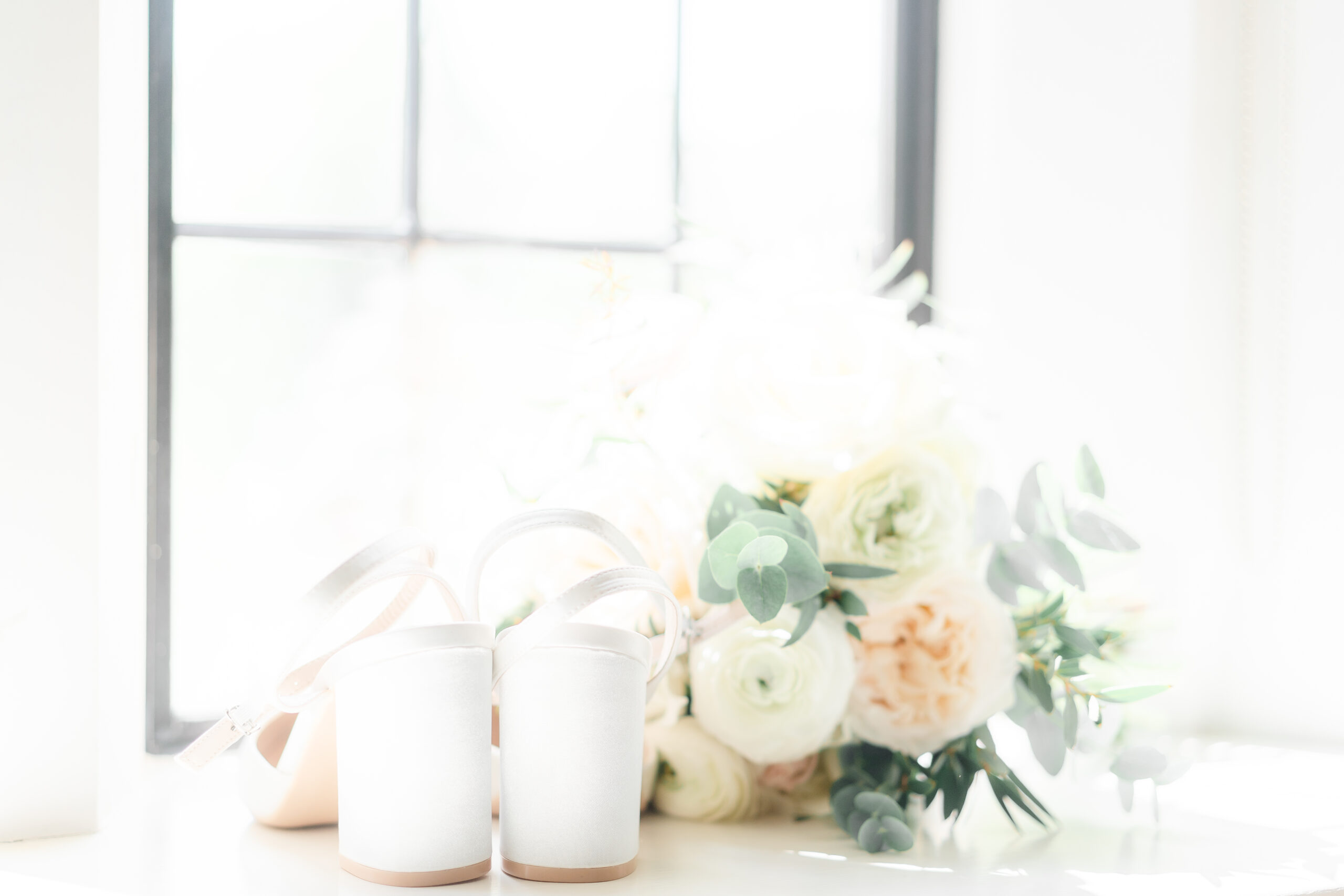 wedding shoes and flowers Tips for Light & bright bridal prep Wedding photographs