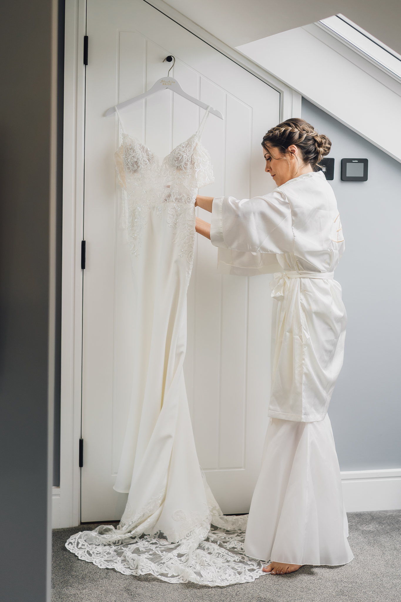 bride getting her wedding dress in Cheshire